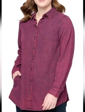 Vintage Washed Boyfriend Fit Denim Shirt Plum